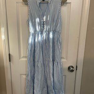 Blue and White Striped Sleeveless Dress